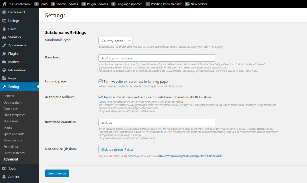 Classifieds subdomain configuration for Osclass